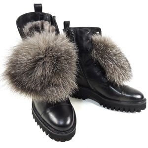 ALESSANDRO DI MARIA 🇮🇹 WOMEN'S BLACK LEATHER & FUR WINTER FASHION BOOTIE